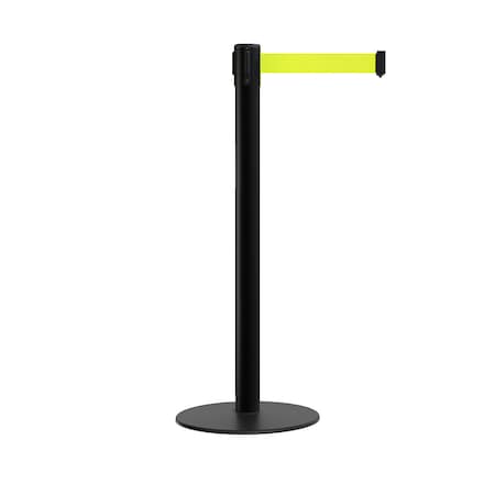 Stanchion Belt Barrier Flat Base Black Post 7.5 Ft. Fl. Yellow Belt